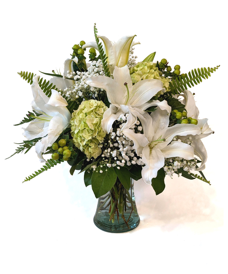 Timeless - White Lilies & Green Hydrangea