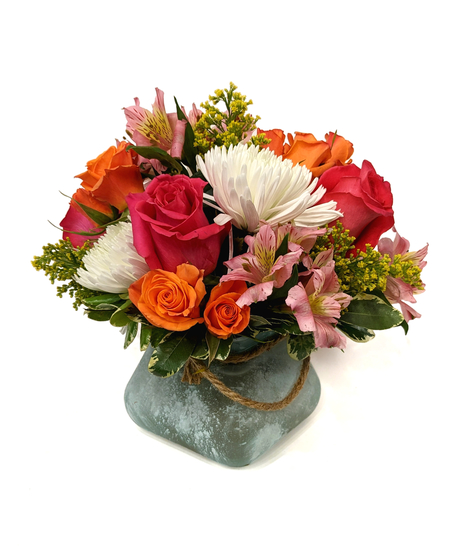 Boardwalk - Vibrant Flowers in A Sea Glass Vase