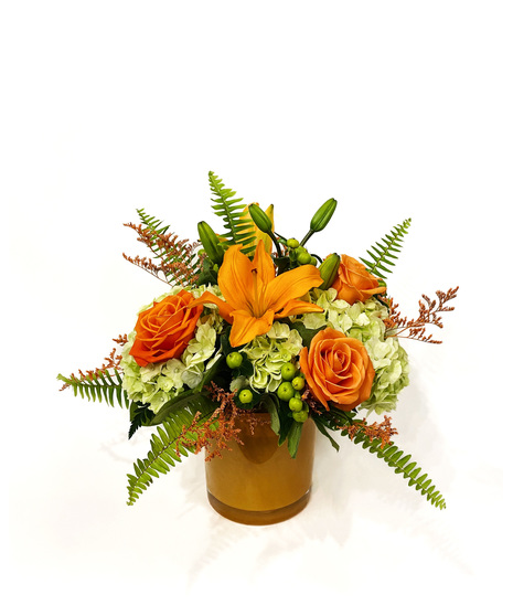 Honeydew, We Cantaloupe! - Orange Lilies & Roses With Green Hydrangea