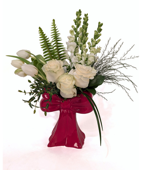 Tied With a Bow - White Flowers in a Bow Vase