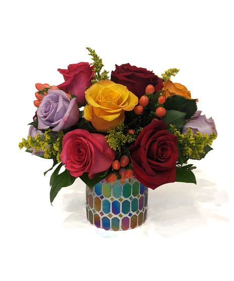 Kaleidoscope - Rainbow Vase with Colorful Roses