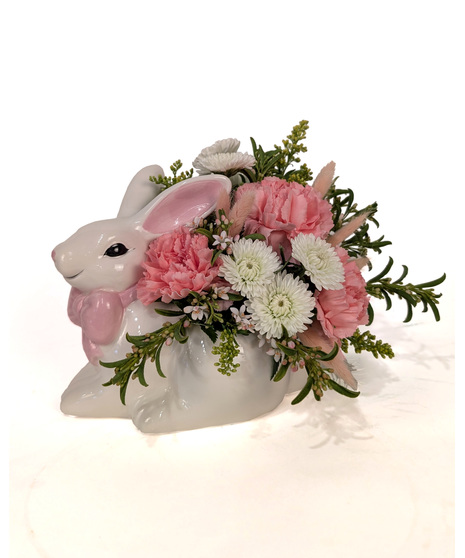 Don't Worry, Be Hoppy - Soft Pink & White Flowers in a Bunny