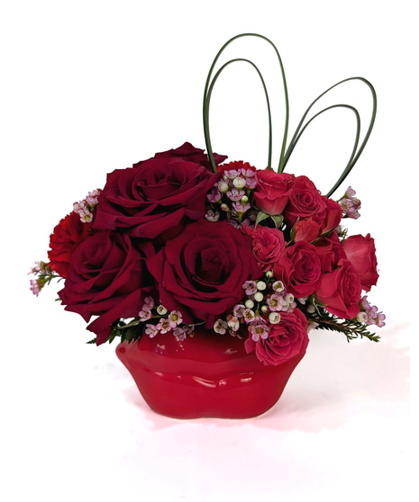 Sealed With A Kiss - Lip Vase Filled With Red Roses