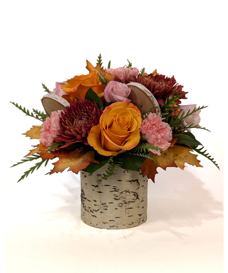 Cabin Fever -  Birch Vase with Fall Flowers