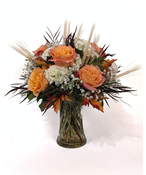 Fields of Gold - Autumnal Roses & White Hydrangeas