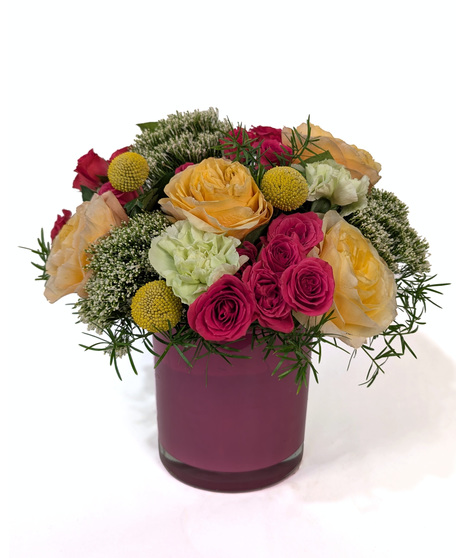 Hopscotch - Pink Vase with Bright Flowers