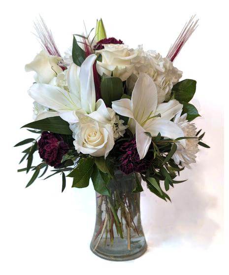 Frosted Cranberry - White Lilies with a Touch of Deep Red