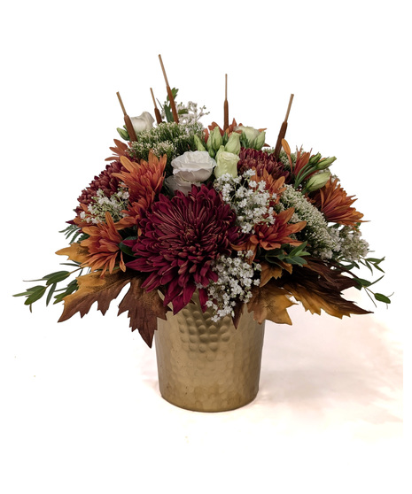 Golden Maple - Fall Flowers in Gold Vase