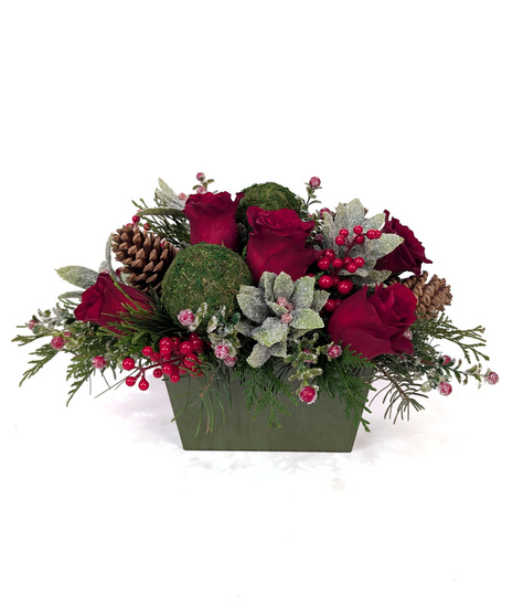 Under the Mistletoe - Unique Red Rose Centerpiece