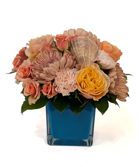 Island Hopping - Peach Flowers in Turquoise Vase