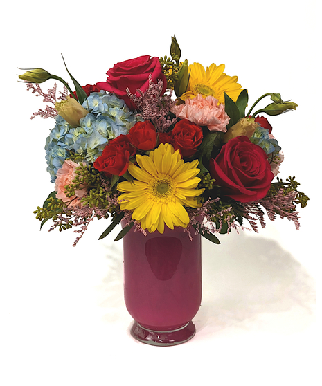 Sundae Morning - Vibrant Colored Gerbera Daises, Roses & Hydrangea