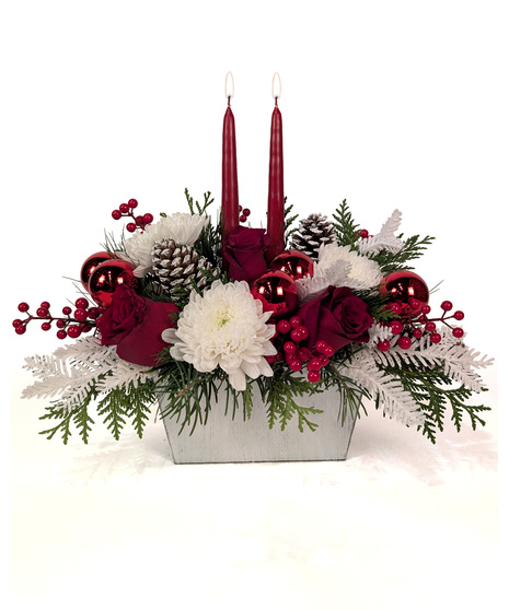 Get Flocked - Red & White Two Candle Centerpiece